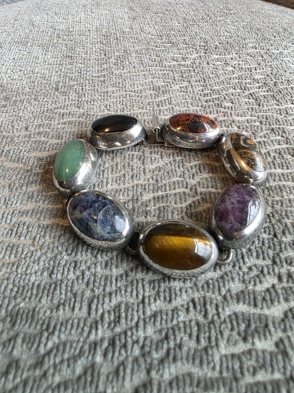 Vintage Sterling Silver Inlay Multi Gemstone Bracelet Taxco Mexico 925 - Picture 2 of 16